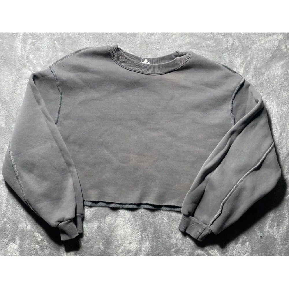 Amazhiyu Pullover Cropped Sweatshirt  Long Sleeve Women’s Gray Distressed Large